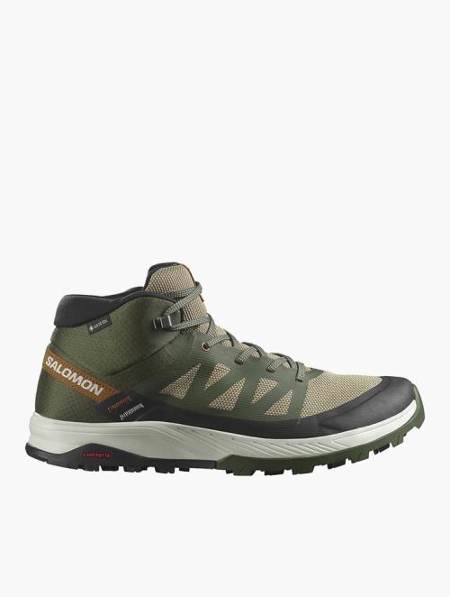 Salomon Olive Night, Rainy Day & Sugar Almond Outrise Mid Gore-Tex Trainers