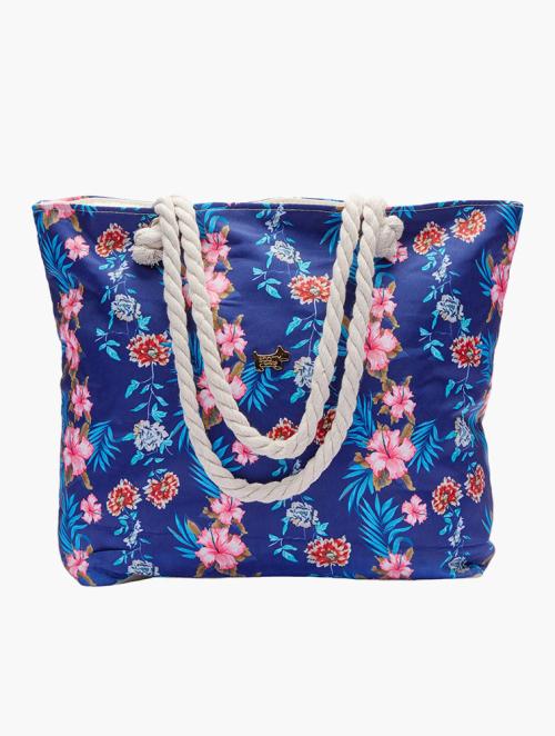 Scotty Bags & Co. Blue & Pink Hibiscus The Monaco Canvas Tote Bag With Rope Handles