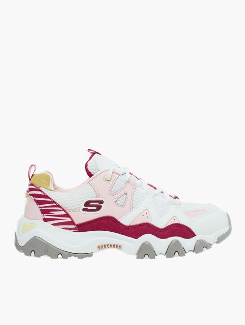 Skechers White Pink D'Lites 2.0 Tidal Waves Lace-Up Sneakers