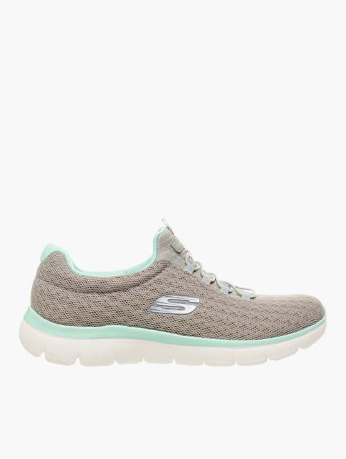 Skechers Grey & Blue Knit Lace Up Trainers