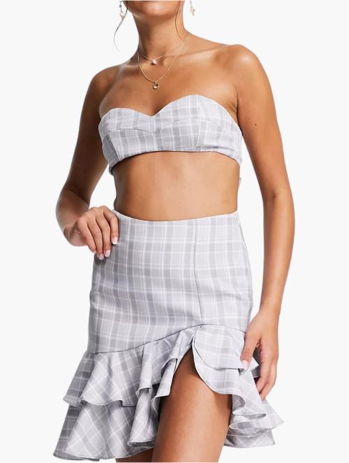 Skylar Rose Grey Gingham Bralette & Asymmetric Skirt Set