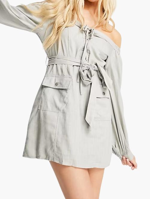 Skylar Rose Sage Green Off Shoulder Utility Dress