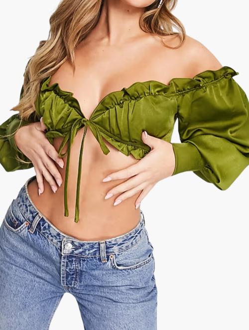 Skylar Rose Khaki Satin Ruched Top