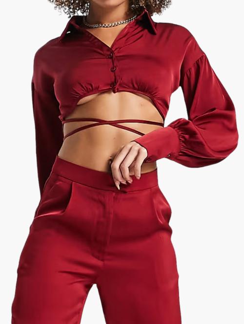 Skylar Rose Burgundy Satin Tie Waist Shirt