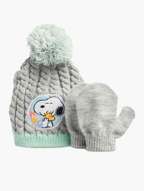 Snoopy Baby Snoopy Grey Beanie & Mitten 2 Piece Set