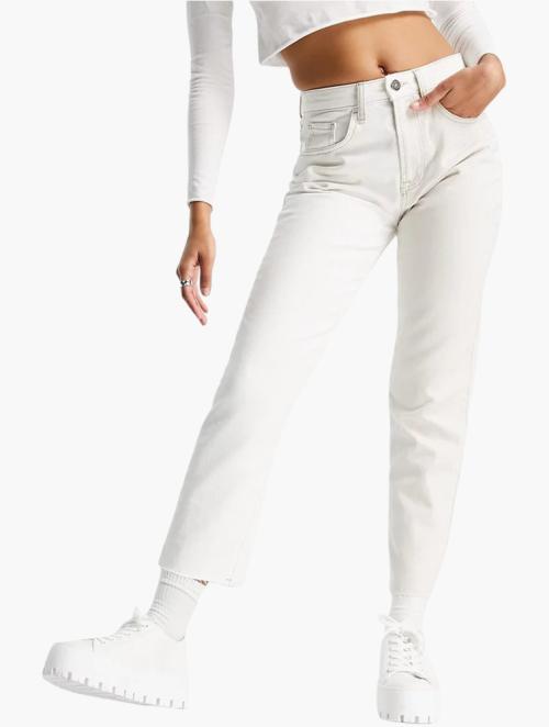 Stradivarius White High Waist Mom Jeans