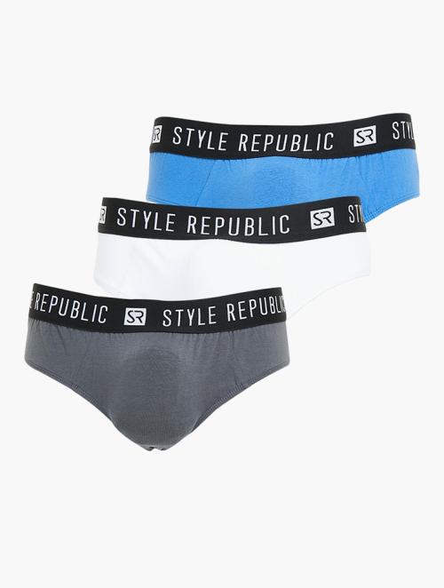 Style Republic 3 Pack Classic Briefs - White/Grey/Blue