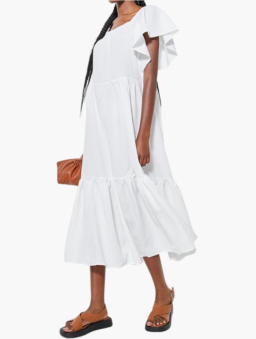 Superbalist Label Squareneck Ruffle Tiered Midi - White