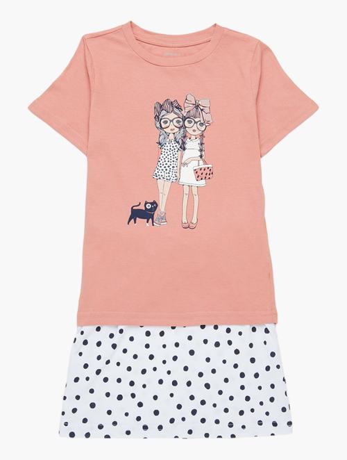 Superbalist Label Printed Tee & Skirt Set - White/Pink