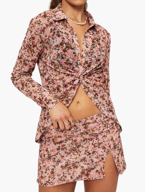 Supre Monroe mesh micro mini skirt - havana floral paris pink