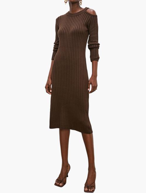 Superbalist Label Cut Away Shoulder Column Knitwear Dress - Brown