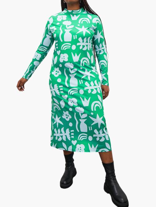 Superbalist Label Printed Knit Column Dress - Green Abstract Floral