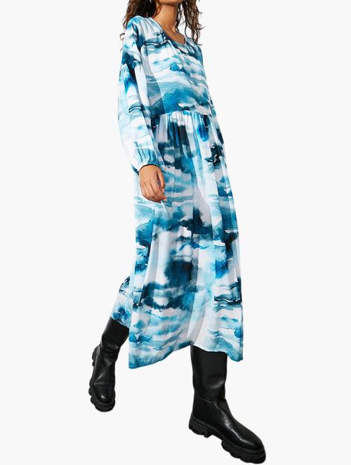 Superbalist Label Textured Woven Volume Midi Dress - Blue Print
