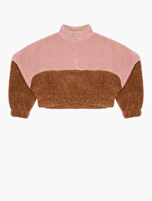 Superbalist Label Cropped Half Zip Sweater - Old Rose & Dark Camel