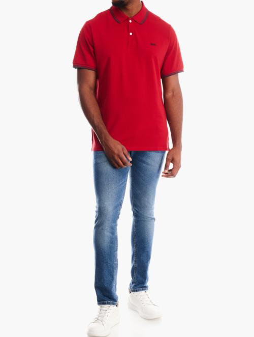 Superdry Red & Navy Tipped Short Sleeve Polo Shirt