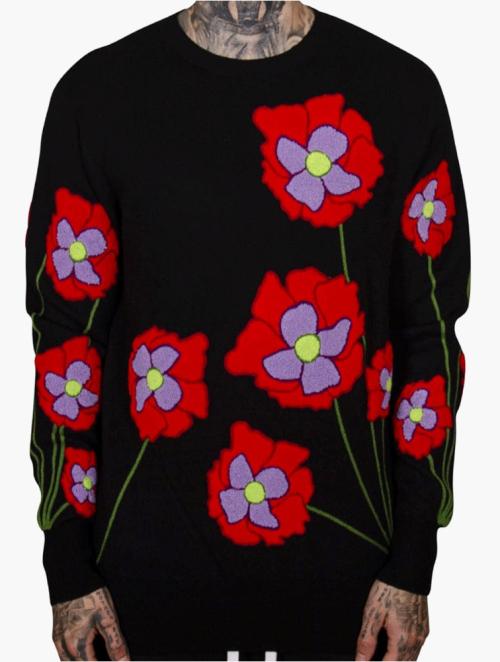 The Hideout Clothing Black Opium Poppy Flower Knit Sweater