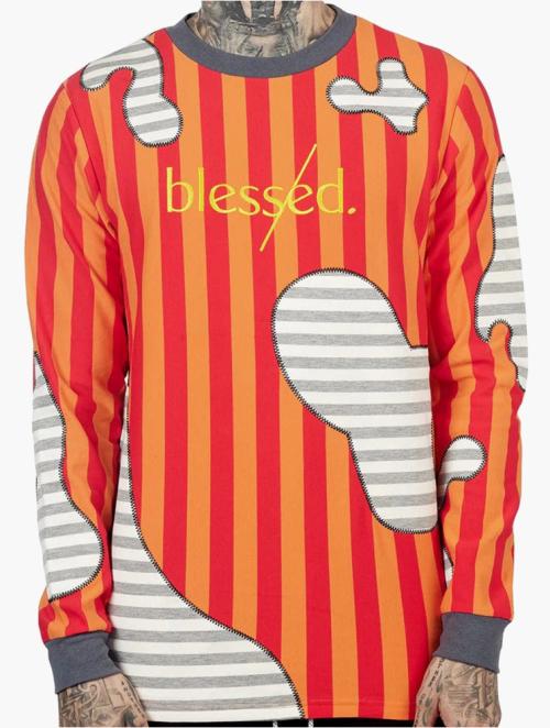 The Hideout Clothing Orange Yk Blessed Patchwork Long Sleeve Tee