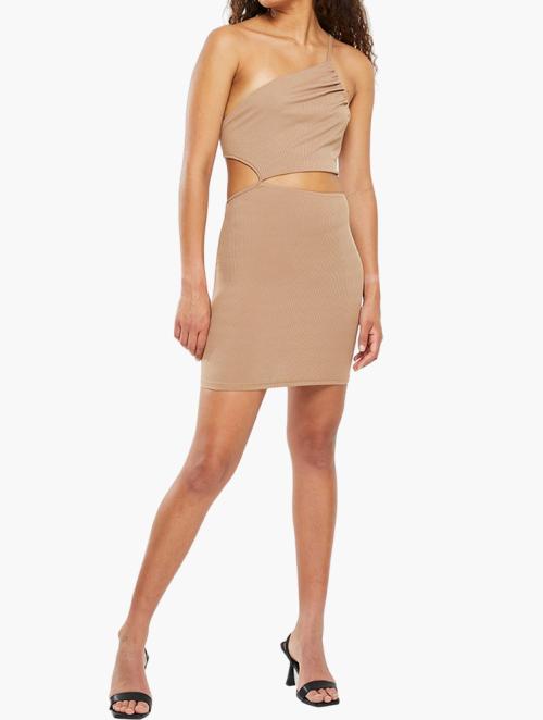 The Lot Assymetrical Cut Out Dress - Coffee