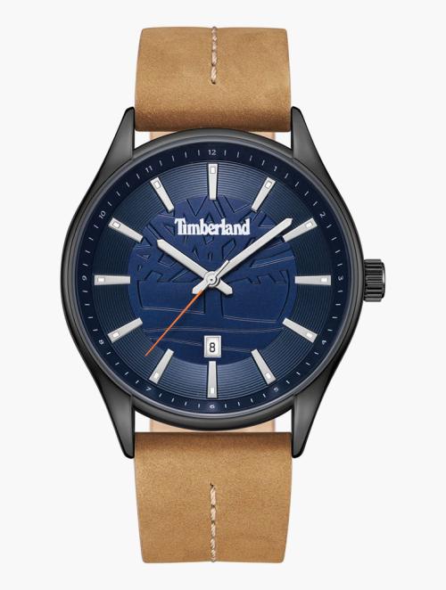 Timberland Brown & Blue Stainless Steel Leather Strap Watch