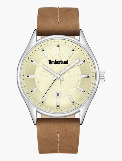 Timberland Brown & Cream Stainless Steel Leather Strap Watch