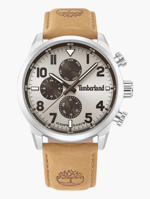 Timberland Brown & Silver Leather Strap Watch