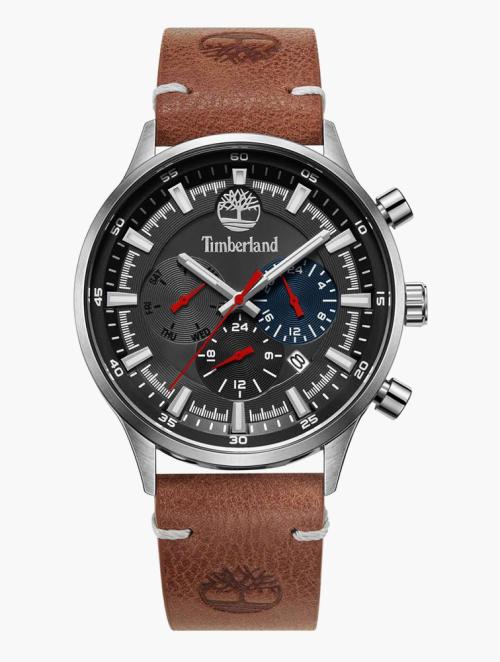 Timberland Brown & Grey Stainless Steel Leather Strap Watch