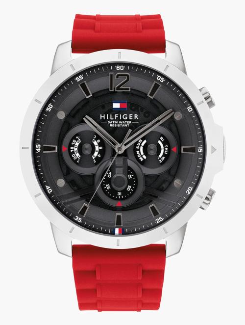 Tommy Hilfiger Red & Grey Multi-function Silicone Watch