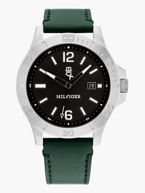 Tommy Hilfiger Green & Silver Analog Leather Strap Watch