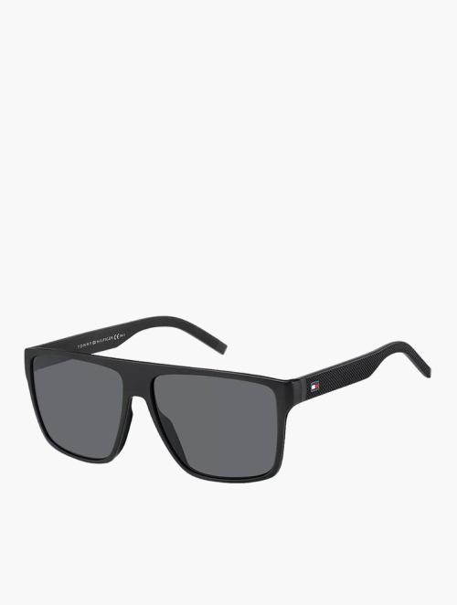 Tommy Hilfiger Grey & Matte Black Rectangular Flat Top Sunglasses