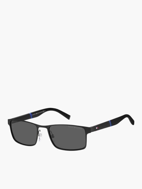 Tommy Hilfiger Matte Black Rectangular Sporty Sunglasses