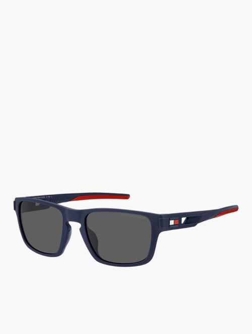 Tommy Hilfiger Grey & Matte Blue Rectangular Sunglasses