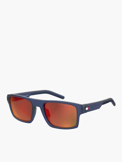 Tommy Hilfiger Red & Matte Blue Rectangular Flat Top Sunglasses