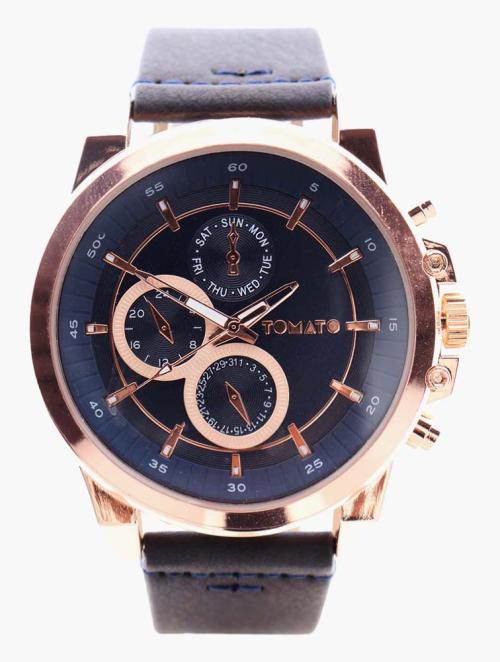 Tomato Rose Gold Case & Navy Dial Mens Watch