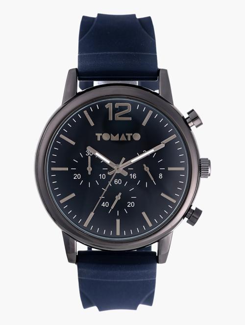 Tomato Navy Leather Belmont Watch