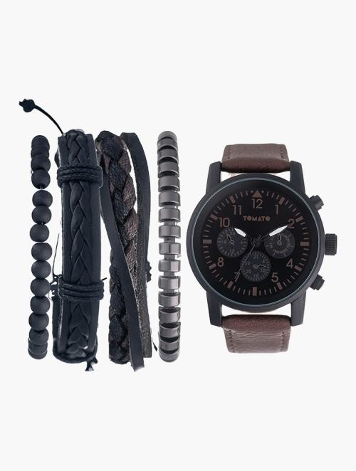 Tomato Brown & Black River 4 Pack Bracelet & Watch Set