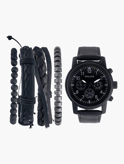 Tomato Black Ryder 4 Pack Bracelet & Watch Set