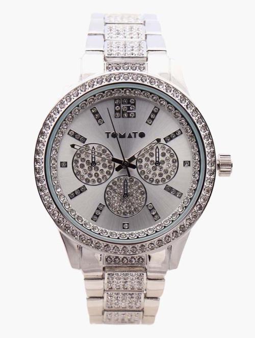 Tomato Silver 38mm Case And Stone Band Ladies Watch