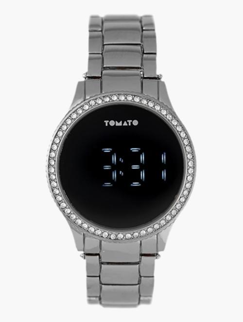 Tomato Stone And Silver Led Touch Watch