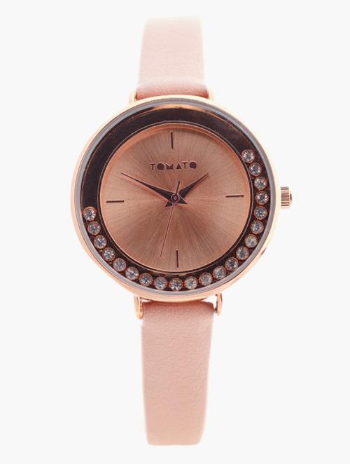 Tomato Rose Gold Embellished Watch