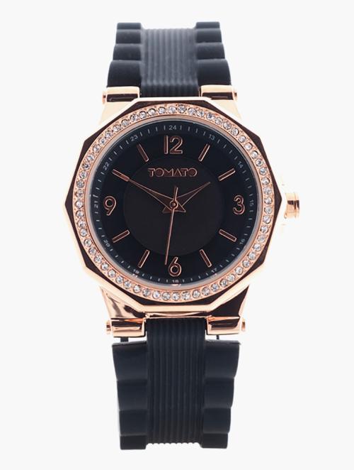 Tomato Black & Rose Gold Dial Silicone Watch