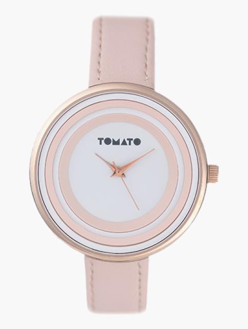 Tomato Rose Gold & White Round Leather Watch