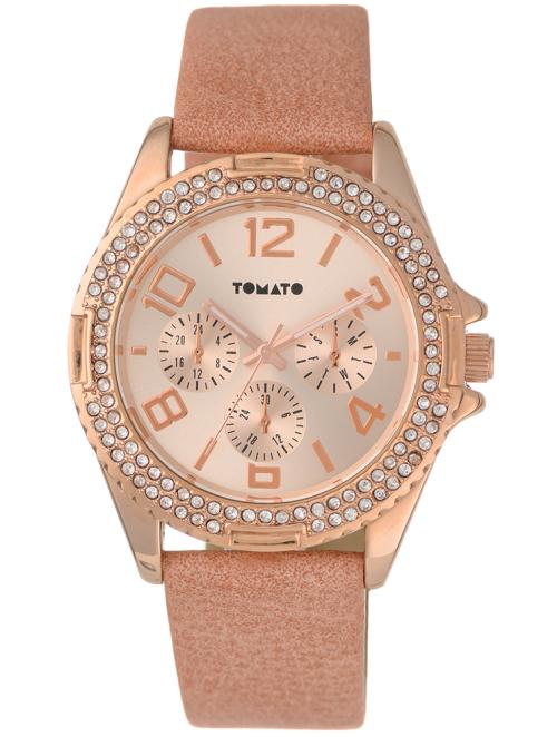 Tomato Rose Gold Embellished Chronograph Watch