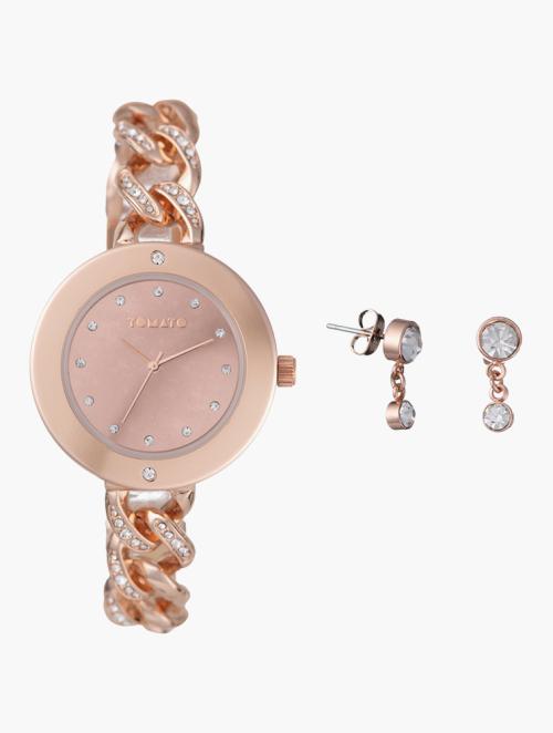 Tomato Rose Gold Luanne Watch & Earrings Set