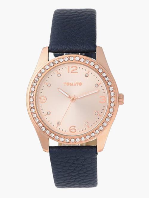 Tomato Rose Gold Gold & Blue Leather Watch