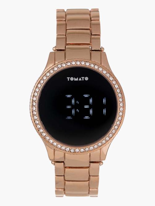 Tomato Stone & Rose Gold Led Touch Dial Bracelet Band