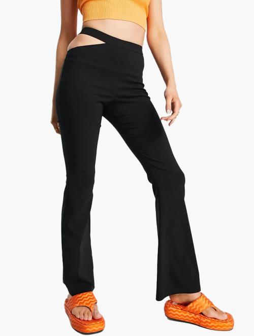 TOPSHOP Black One Side Cut Out Bengaline Flared Trousers