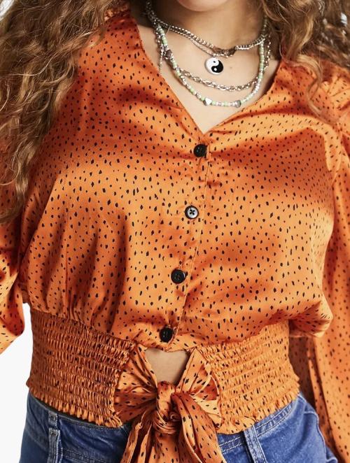 TOPSHOP Orange Tie Front Satin Blouse