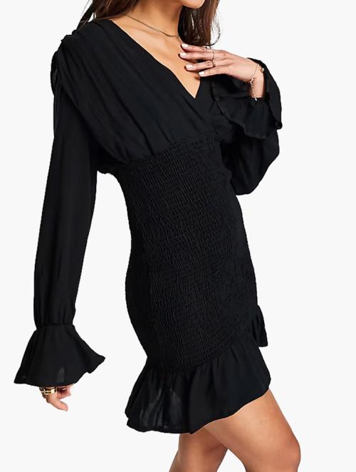 Trendyol Black V-Neck Long Sleeve Mini Dress