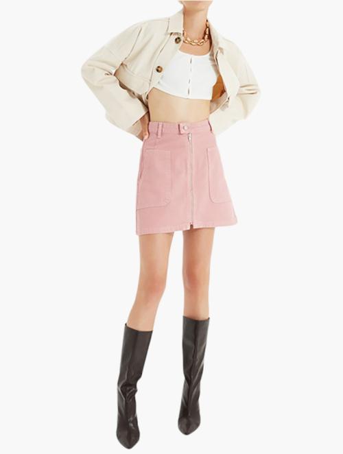 Trendyol Pocket Detailed Zippered Mini Denim Skirt - Pink