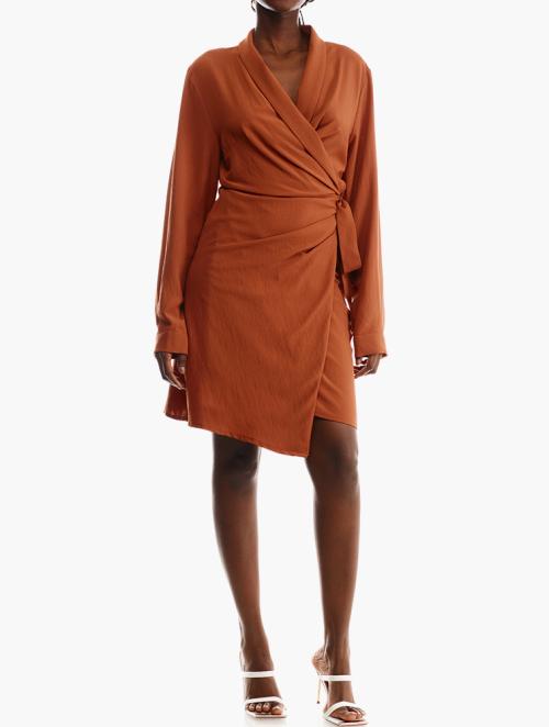 Trendyol Double Breasted Collar Jacket Dress - Brick